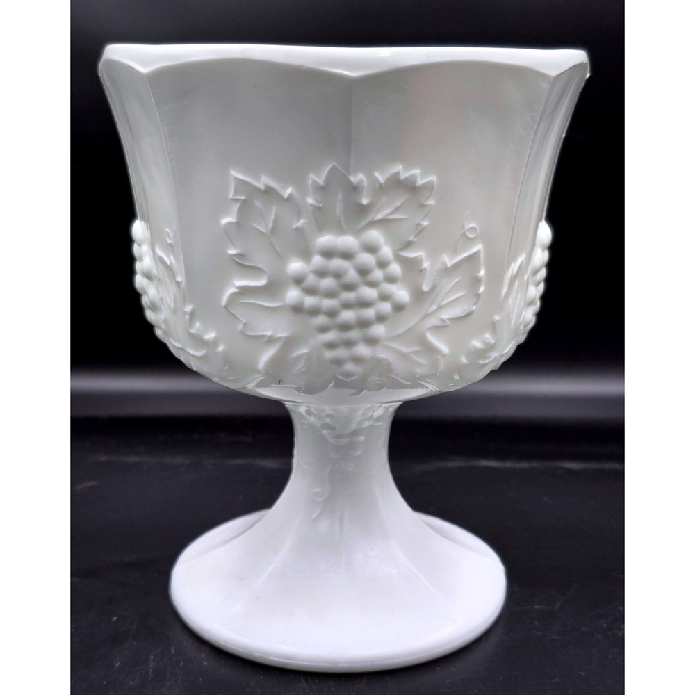 Harvest Grape Indianan Glass Vintage Milk Glass Hobnail Footed Compote Dish 70's